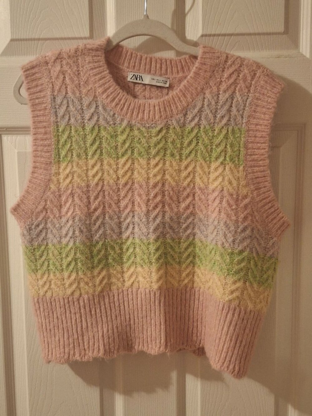 Zara Pastel Pink, Purple, Yellow, & Green Knit Striped Vest